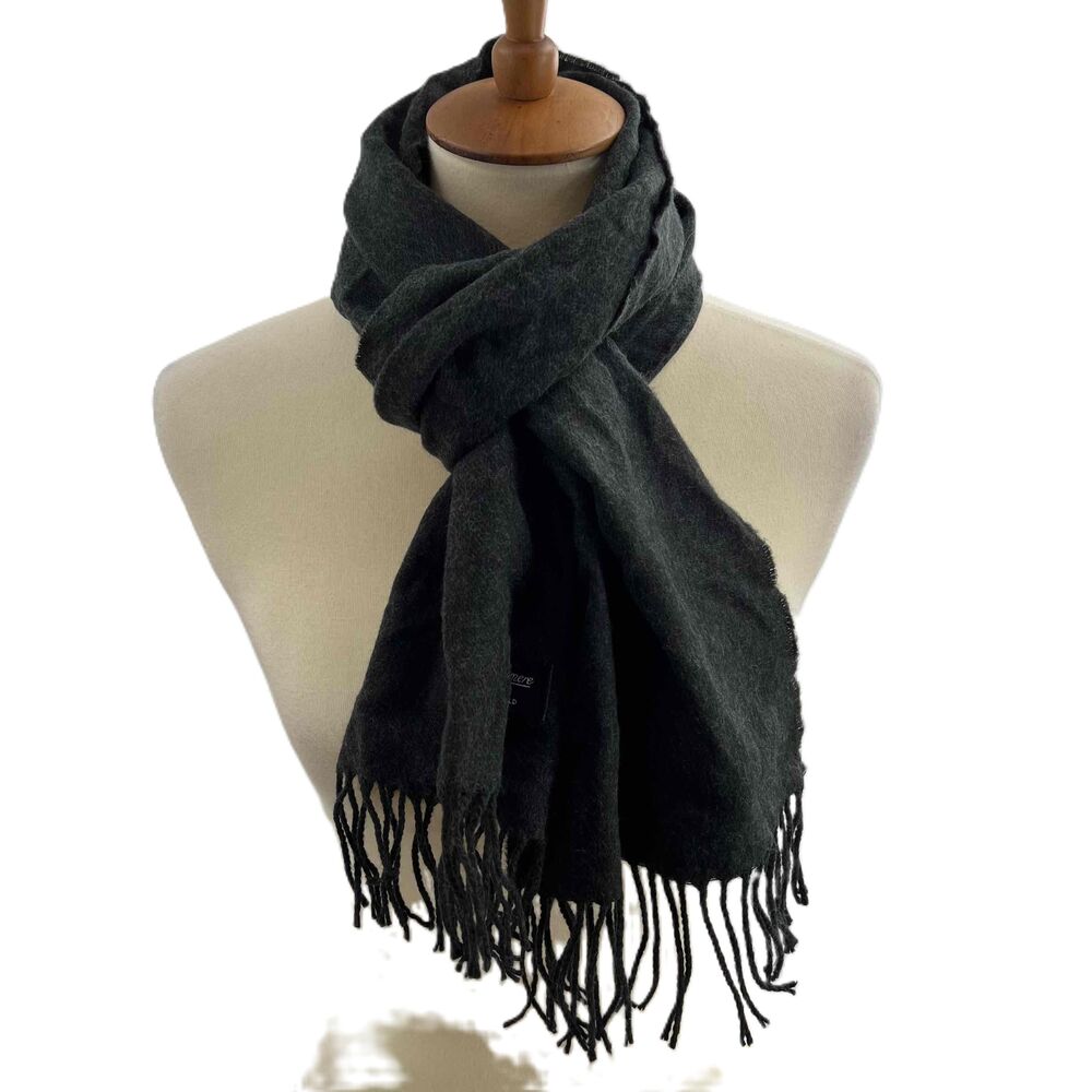 Cashmere Scarf Made in Scotland Dark Gray Fringed‎ Ends Rectangle Unisex